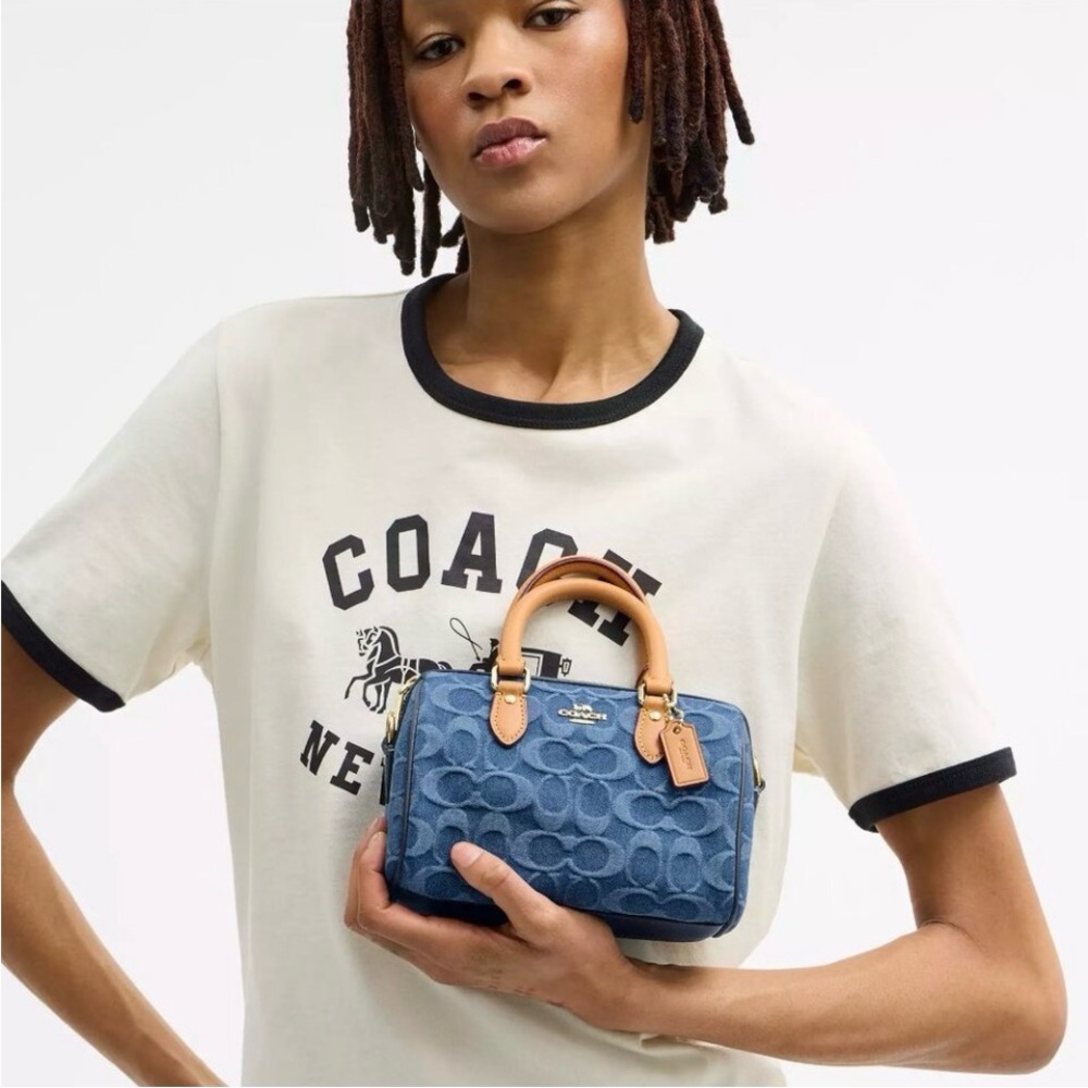 Coach Mini Rowan in Dark Denim with Cherry Charm - Picture 13 of 14
